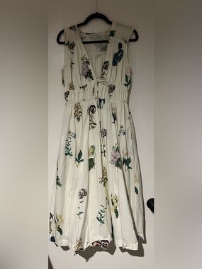 En Saison White Midi Dress with Green and Purple Floral Print